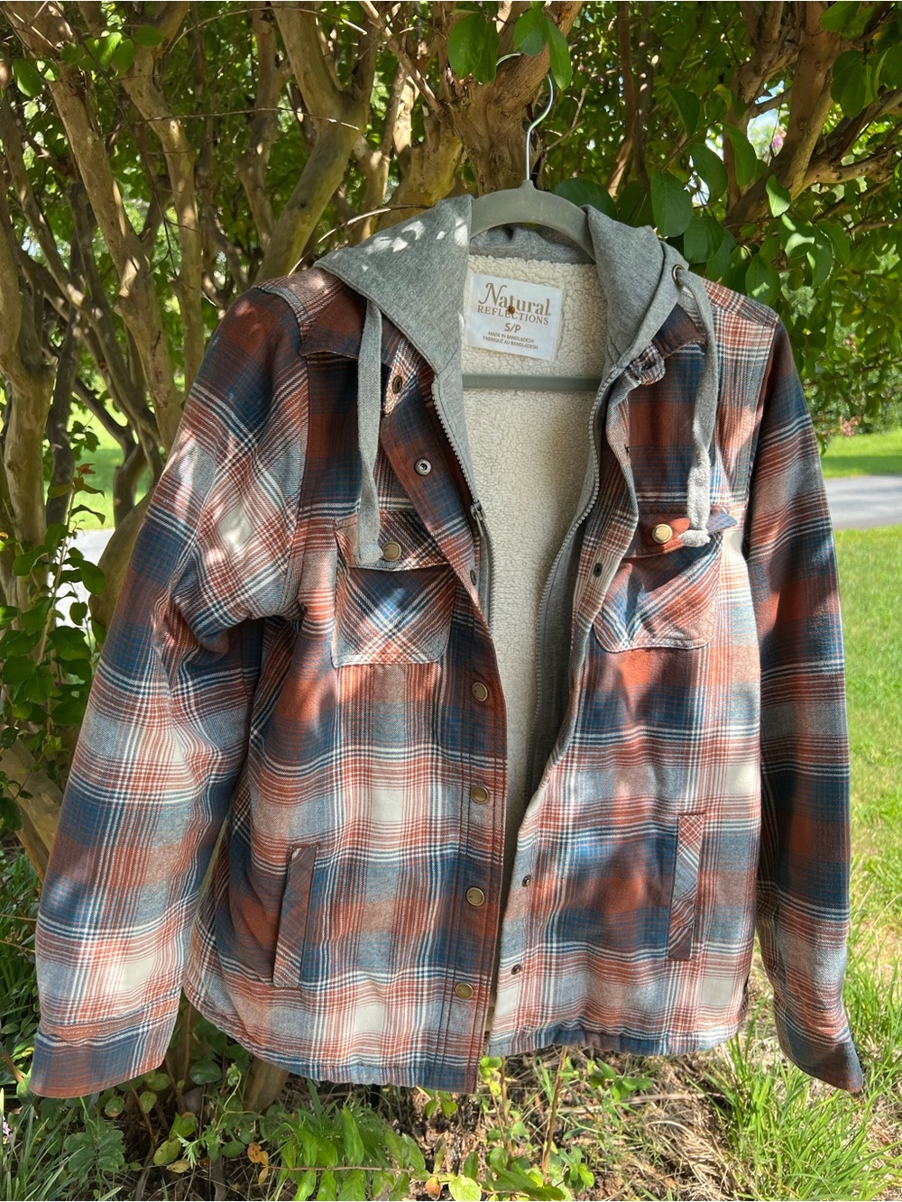 Natural Reflections Plaid Sherpa Lined Hooded Jacket Shacket Small
